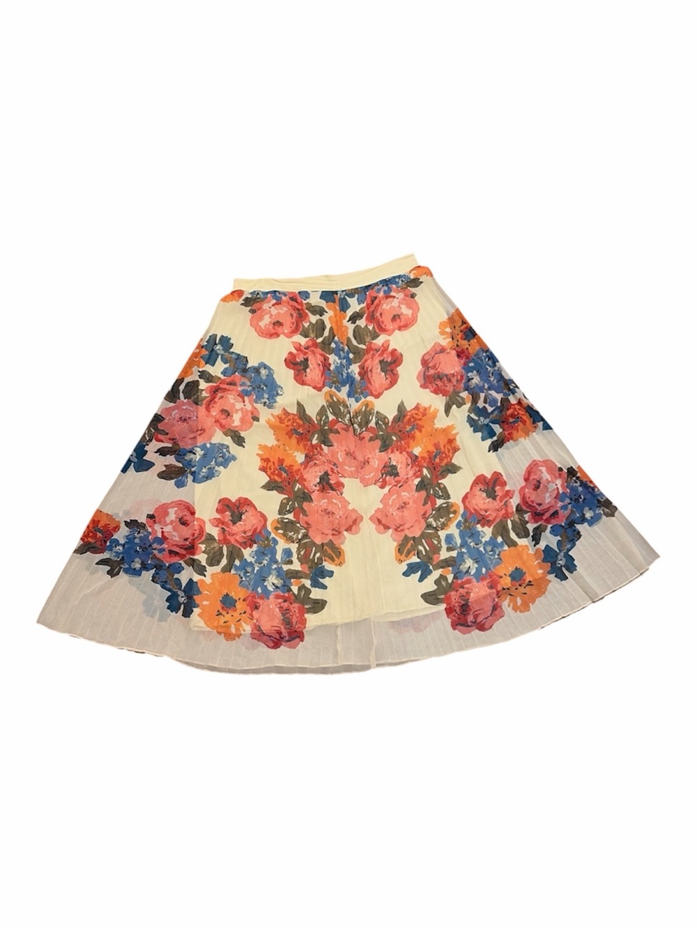 SEZANE Dilona Skirt Maxi Roses Floral Pleated Midi High Waisted Cream Pink - Picture 4 of 8